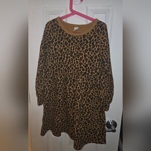 Leopard Print Long Sleeve Dress Size 8 Girls